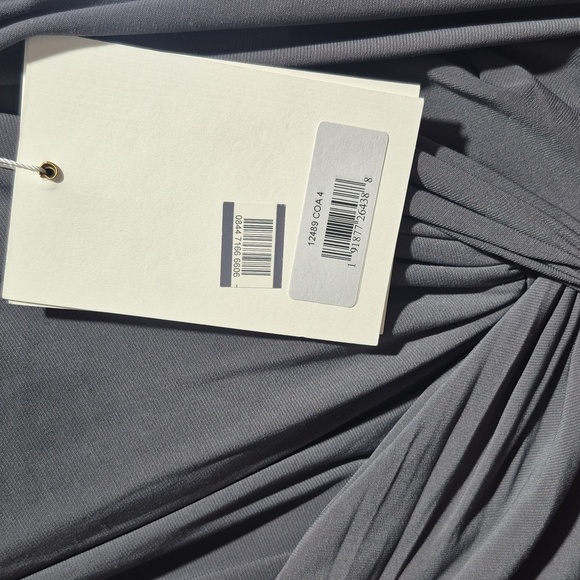 Mac Duggal 12489 NWT Gray Side Twist Drop Shoulder Beaded Cuff Gown - Picture 7 of 7